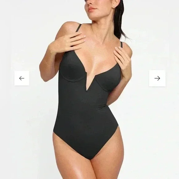 NWT POPILUSH Shapewear Swimsuit Deep V-Neck One-Piece Low-Back - Picture 1 of 7